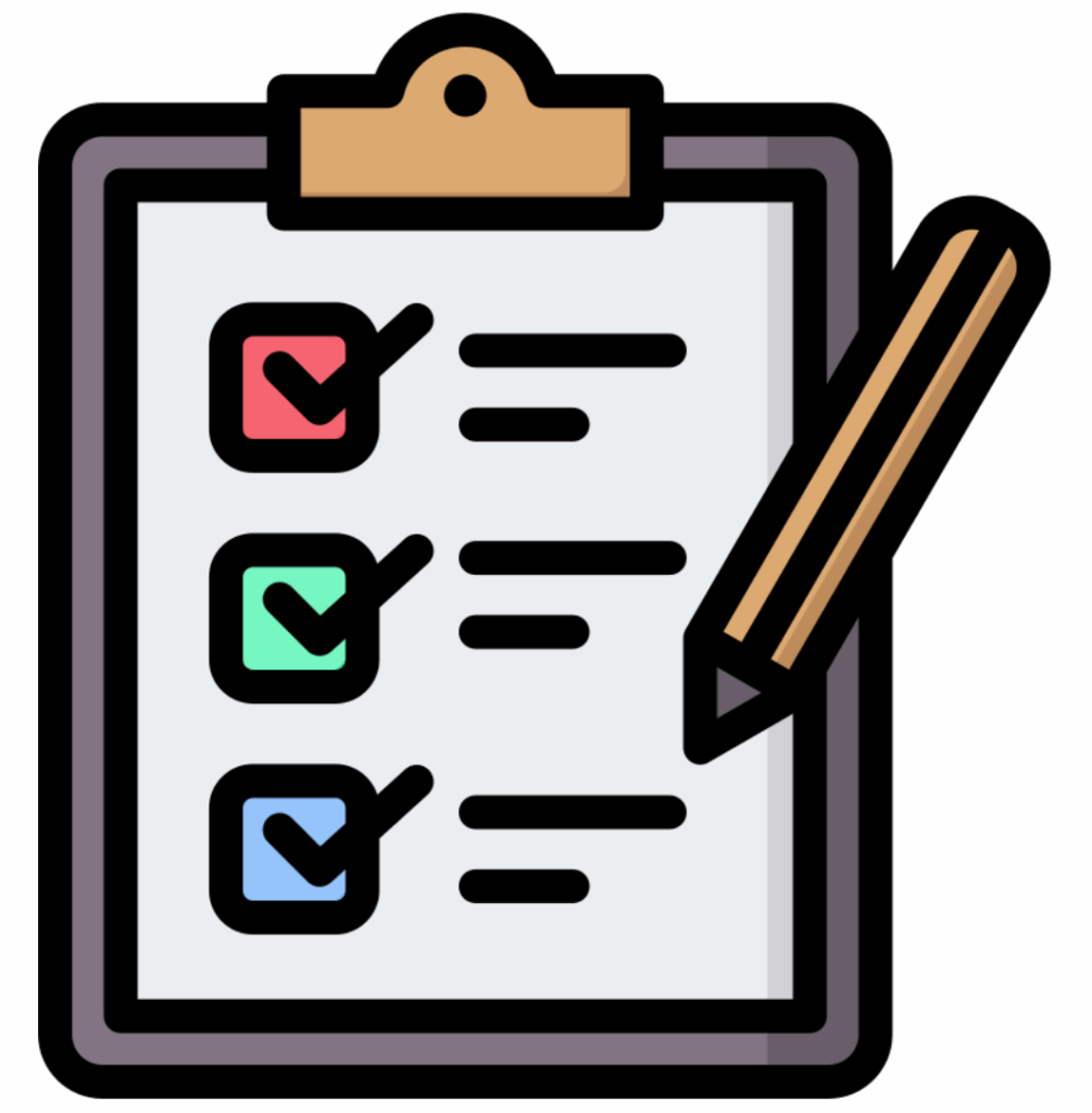 clipboard with checklist and pencil for pegging preparation